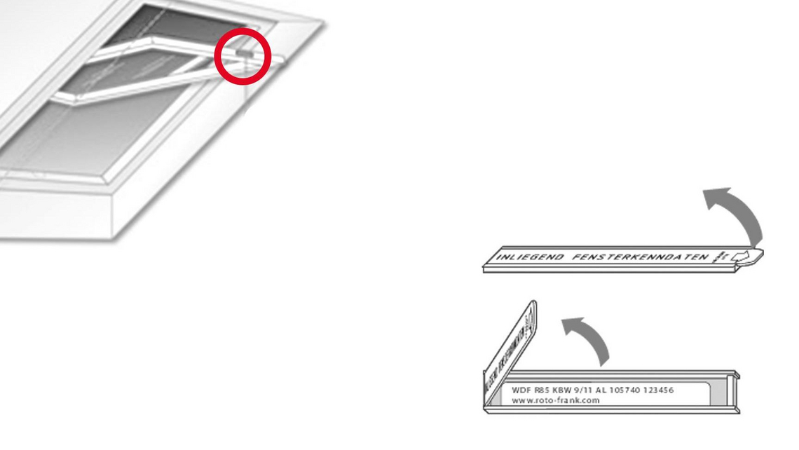 Grafik zum Auffinden des Typenschilds am Designo R8 Dachfenster