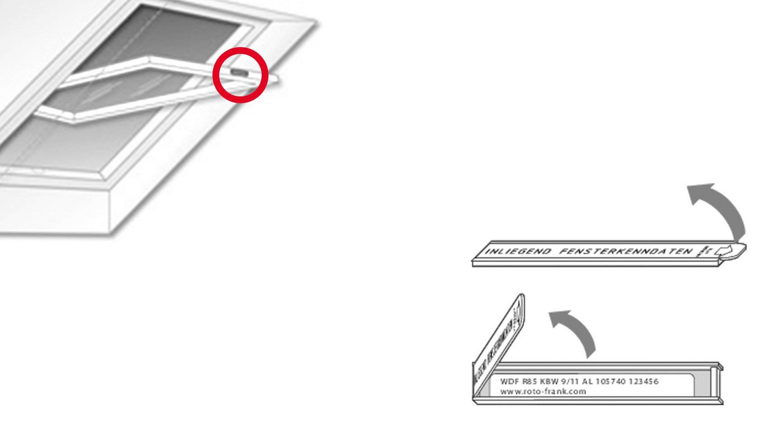 Grafik zum Auffinden des Typenschilds am Designo R6 Dachfenster